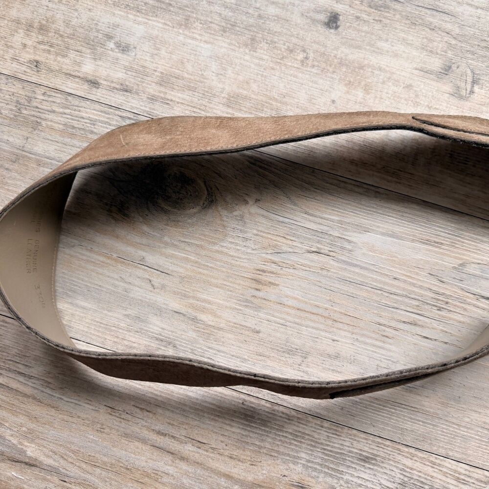 Vintage Wide Suede Waist Belt Tan Leather Statement Belt Buckle Medium Western - Picture 8 of 9